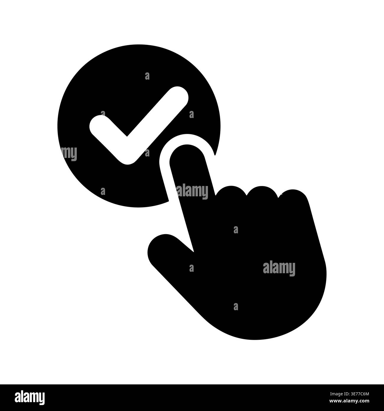 Hand touching check mark button symbol, flat design illustration Stock ...