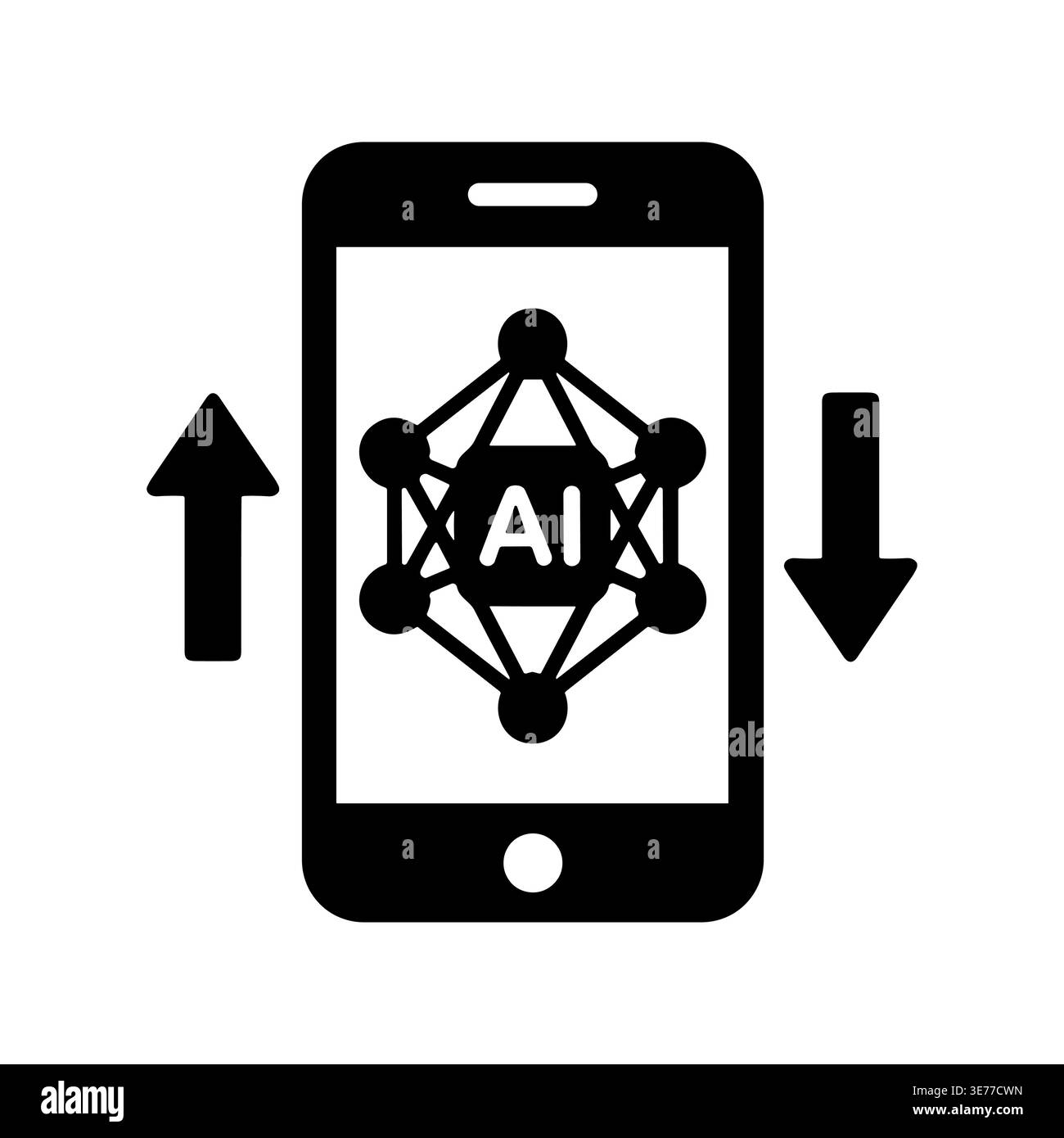 AI on smartphone with arrows, artificial intelligence simple concept Stock Vector