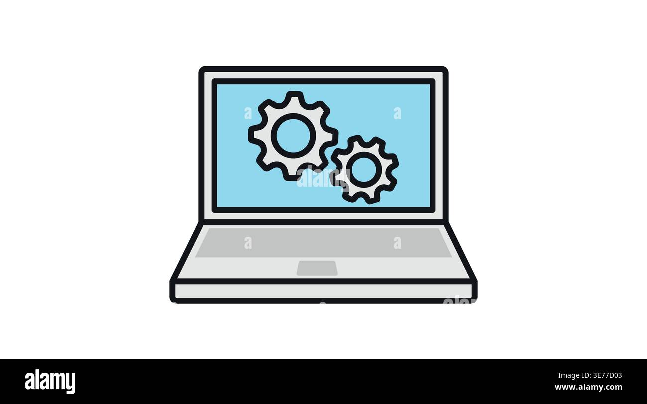 Laptop system settings and optimization icon Stock Vector
