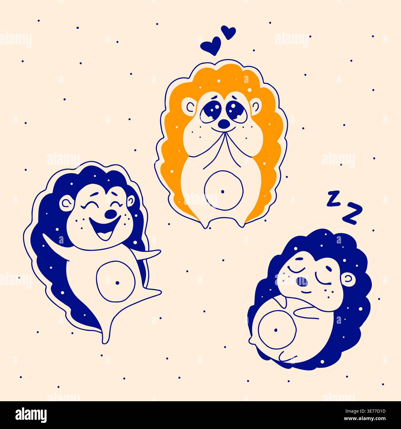 Cute hedgehog characters set on light background with different emotions Stock Vector