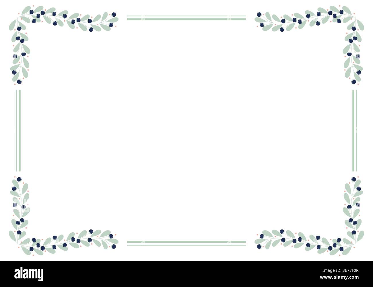 Green Rectangular Borders Frame With Blue And Green Leaves Decoration Stock Vector