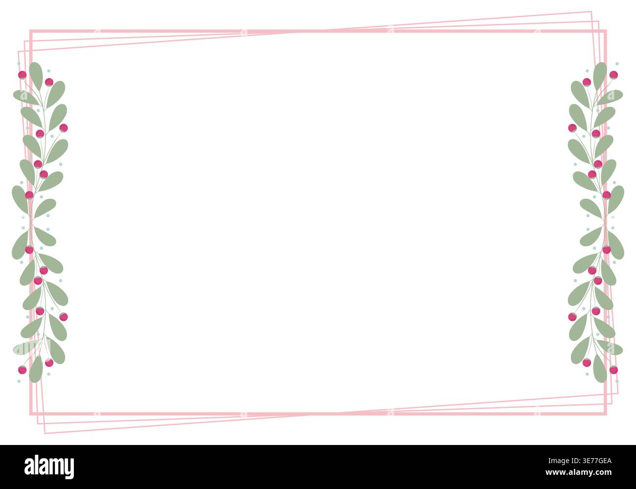 Rectangular Frame With Pink And Green Leaves Decoration Stock Vector