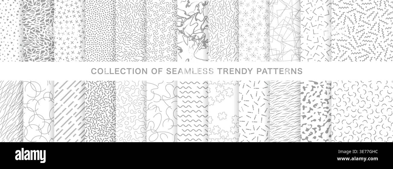 Seamless Vector Contemporary Pattern Set Isolated On A White Background. Horizontally And Vertical Repeatable. Stock Vector