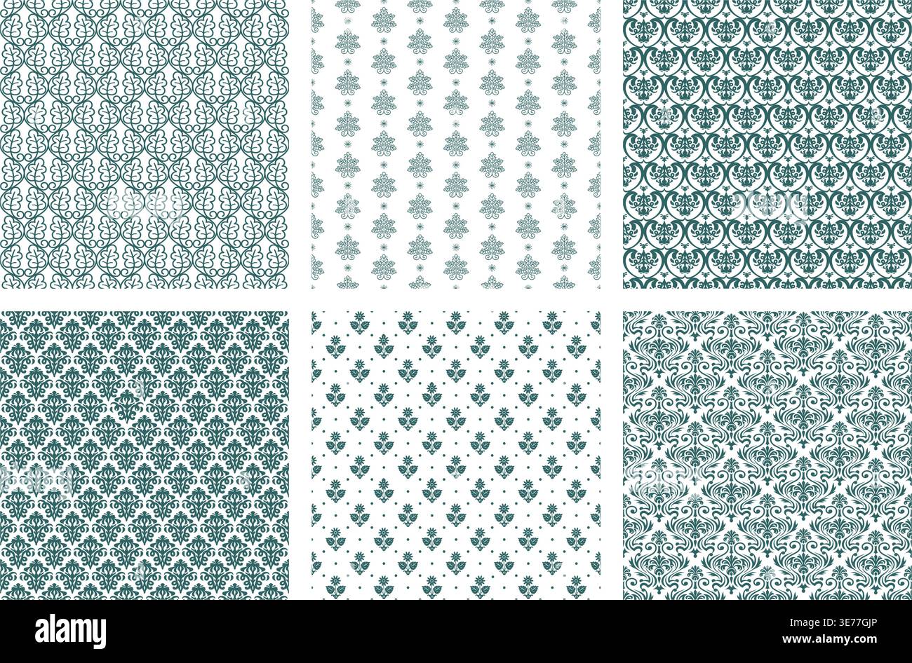 Seamless Vector Botanical Pattern Set Isolated On A White Background. Horizontally And Vertically Repeatable. Stock Vector
