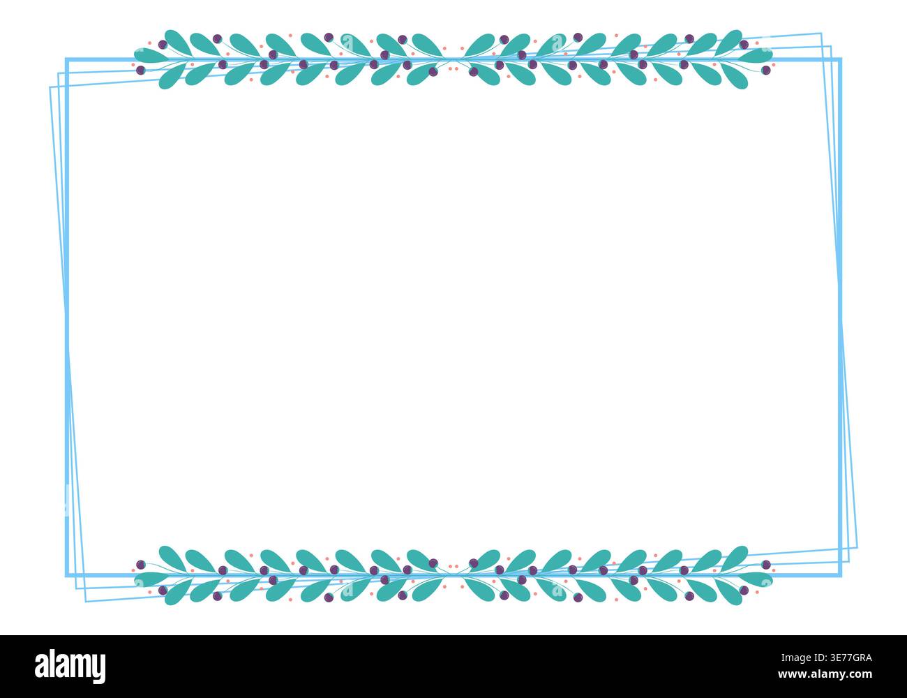 Blue Rectangular Borders Frame With Purple And Green Leaves Stock Vector