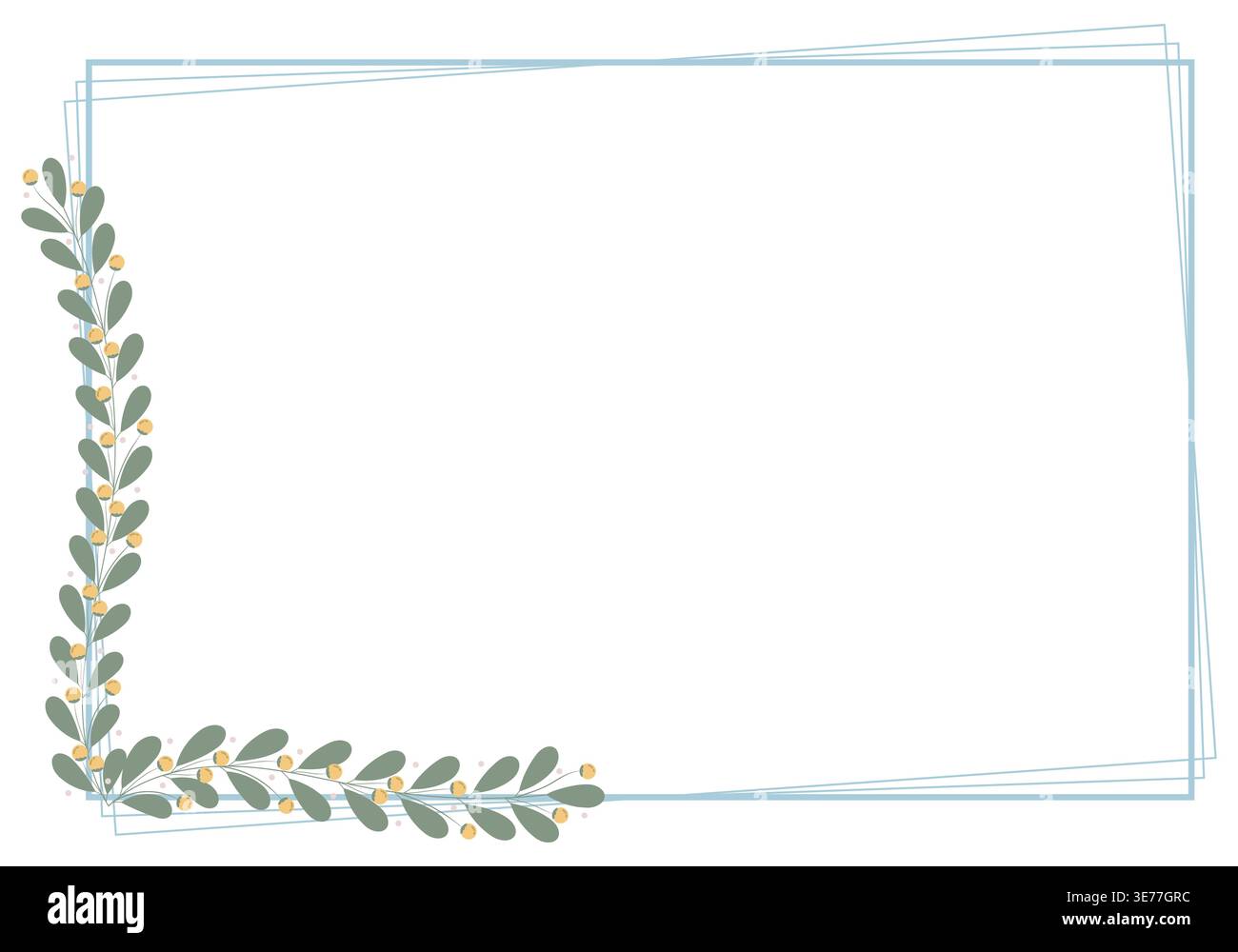 Blue Rectangular Frame Decorated With Yellow And Green Leaf Floral Pattern Stock Vector