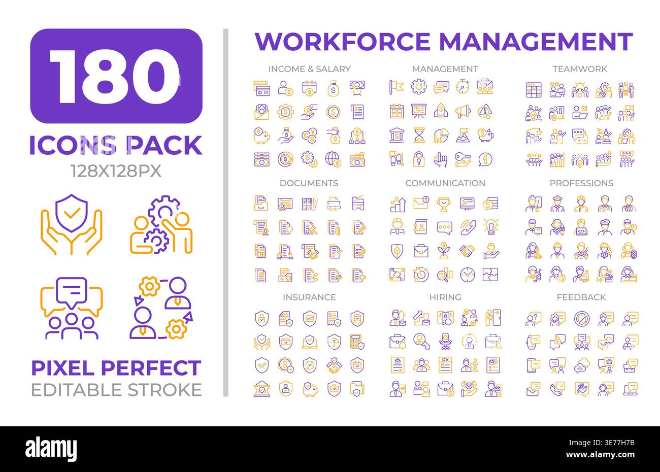 Workforce management two color line icons set collection Stock Vector