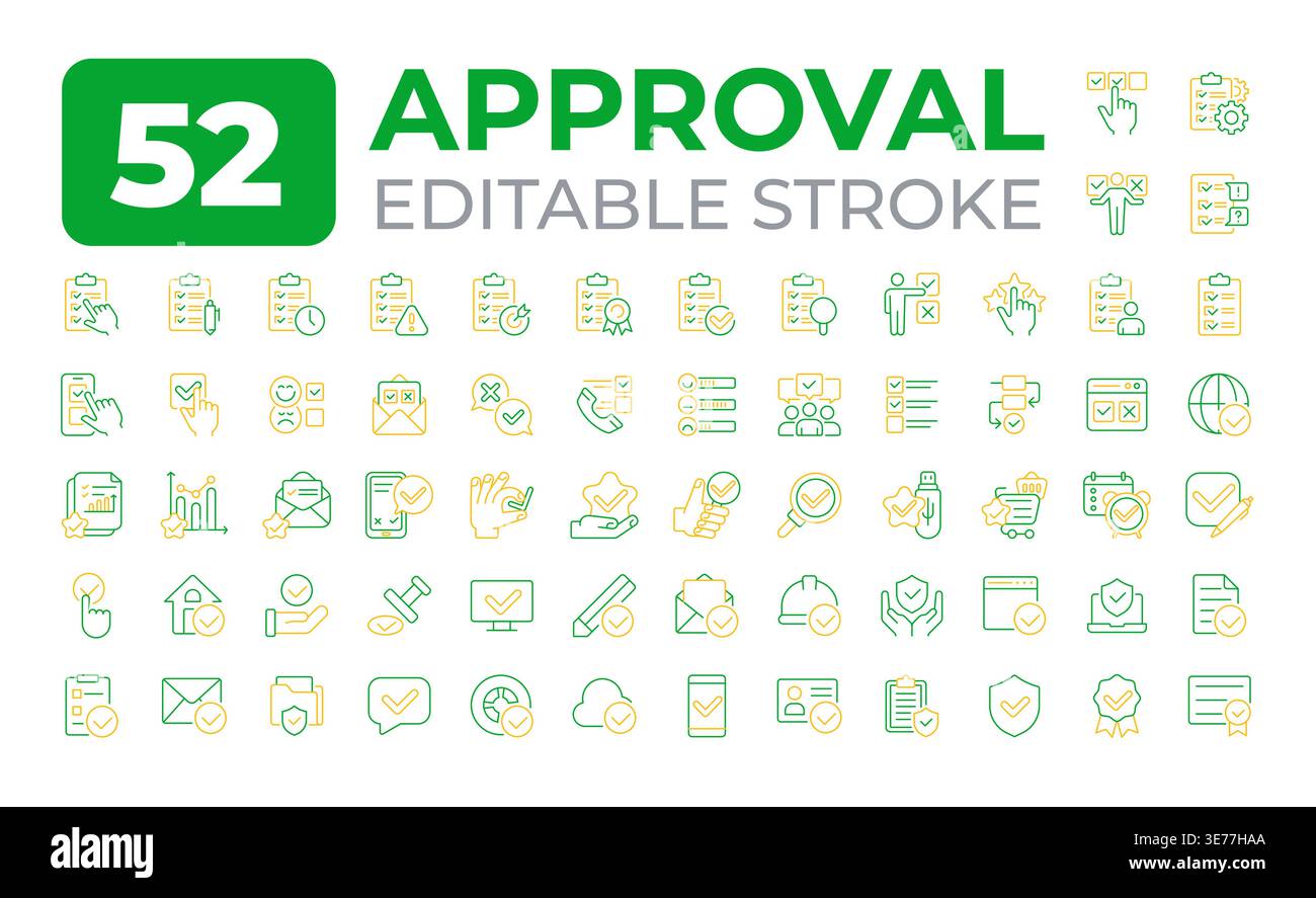 Approval two color line icons big set Stock Vector