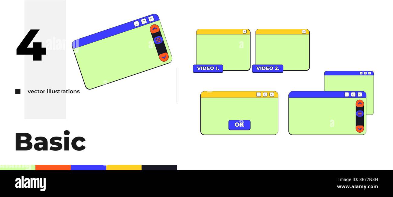 Basic blank neo brutalism pop-up UI window pack Stock Vector