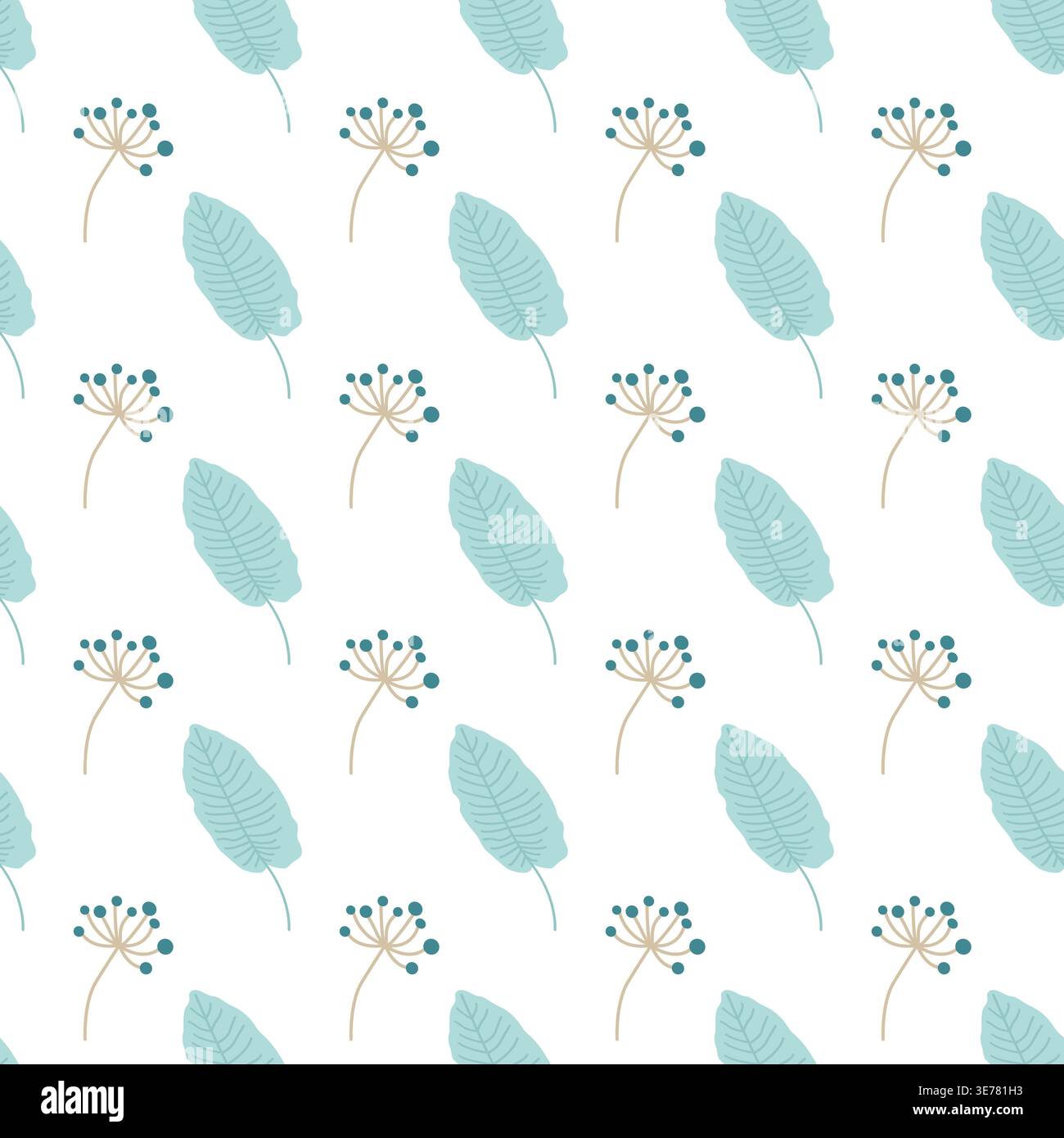 Blue Leaf and Bud Pattern Stock Vector