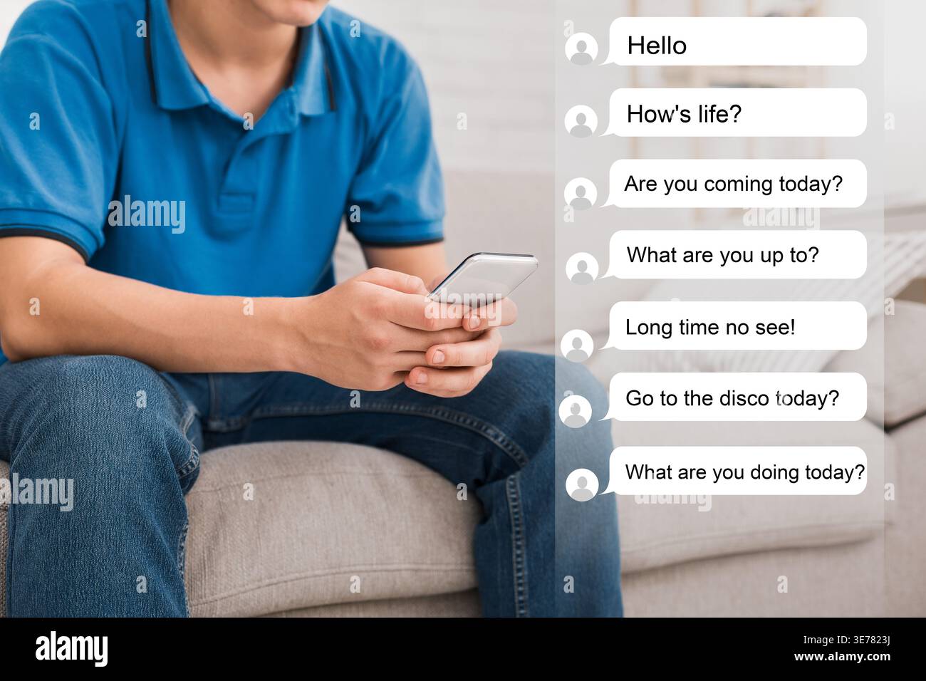Hand holding mobile phone with automatic message screen Stock Photo
