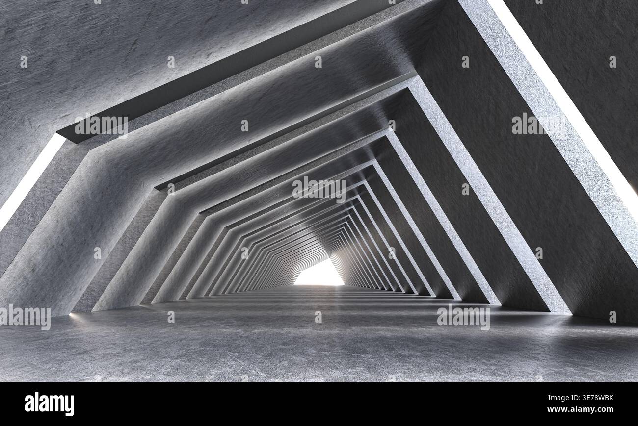 3d Abstract concrete tunnel background Stock Photo