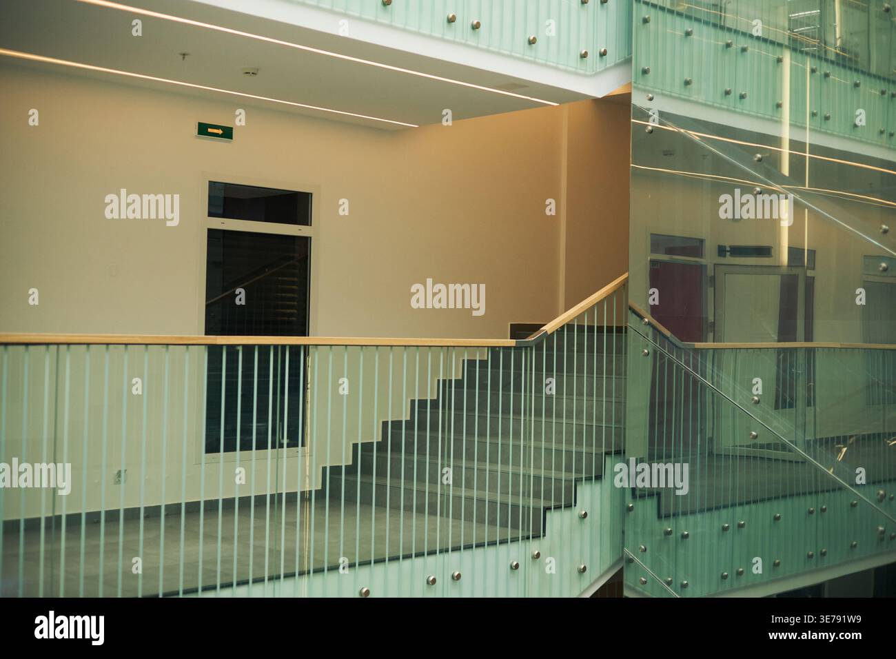 Modern Office Interior Featuring Staircase for Corporate Use Stock Photo