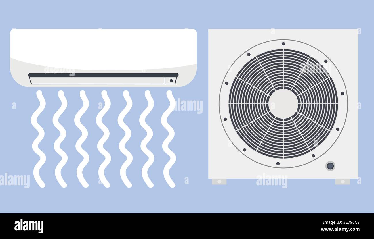 Air conditioning unit illustration featuring indoor and outdoor ...