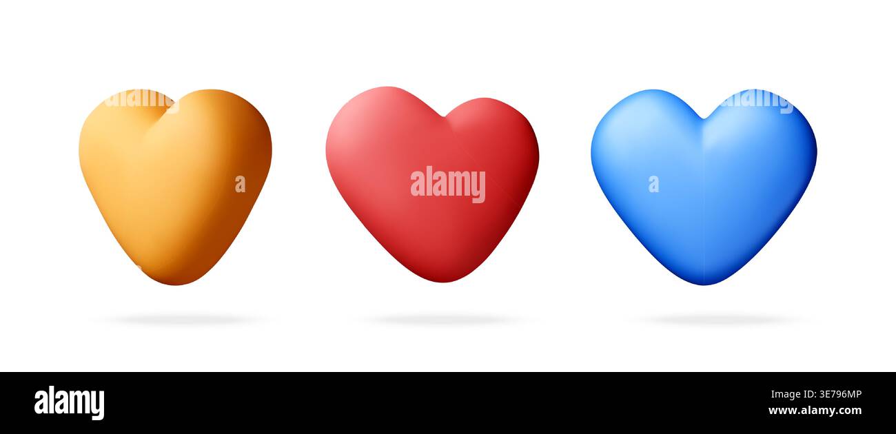 Three 3d colorful hearts isolated on white. Stock Vector