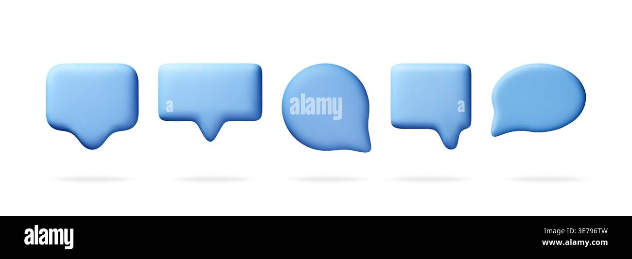Blue 3d chat bubble set. Stock Vector