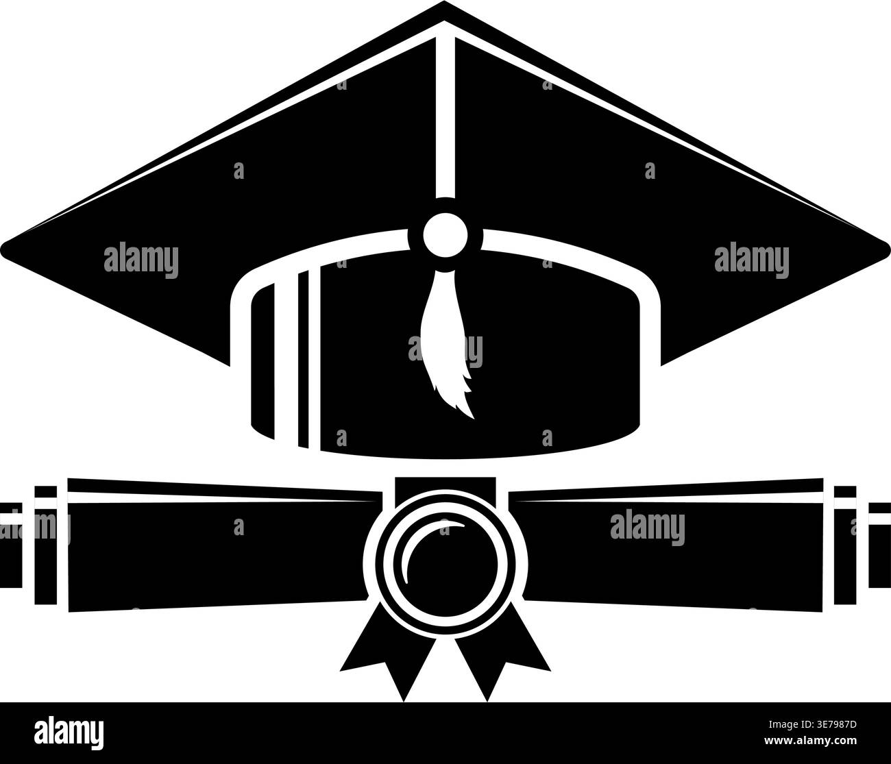 Graduation cap and diploma scroll icon. Vector on transparent ...