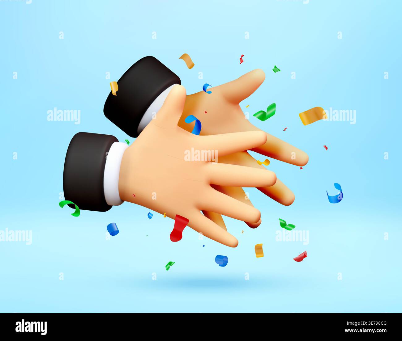 3d hands clapping with colorful confetti. Stock Vector