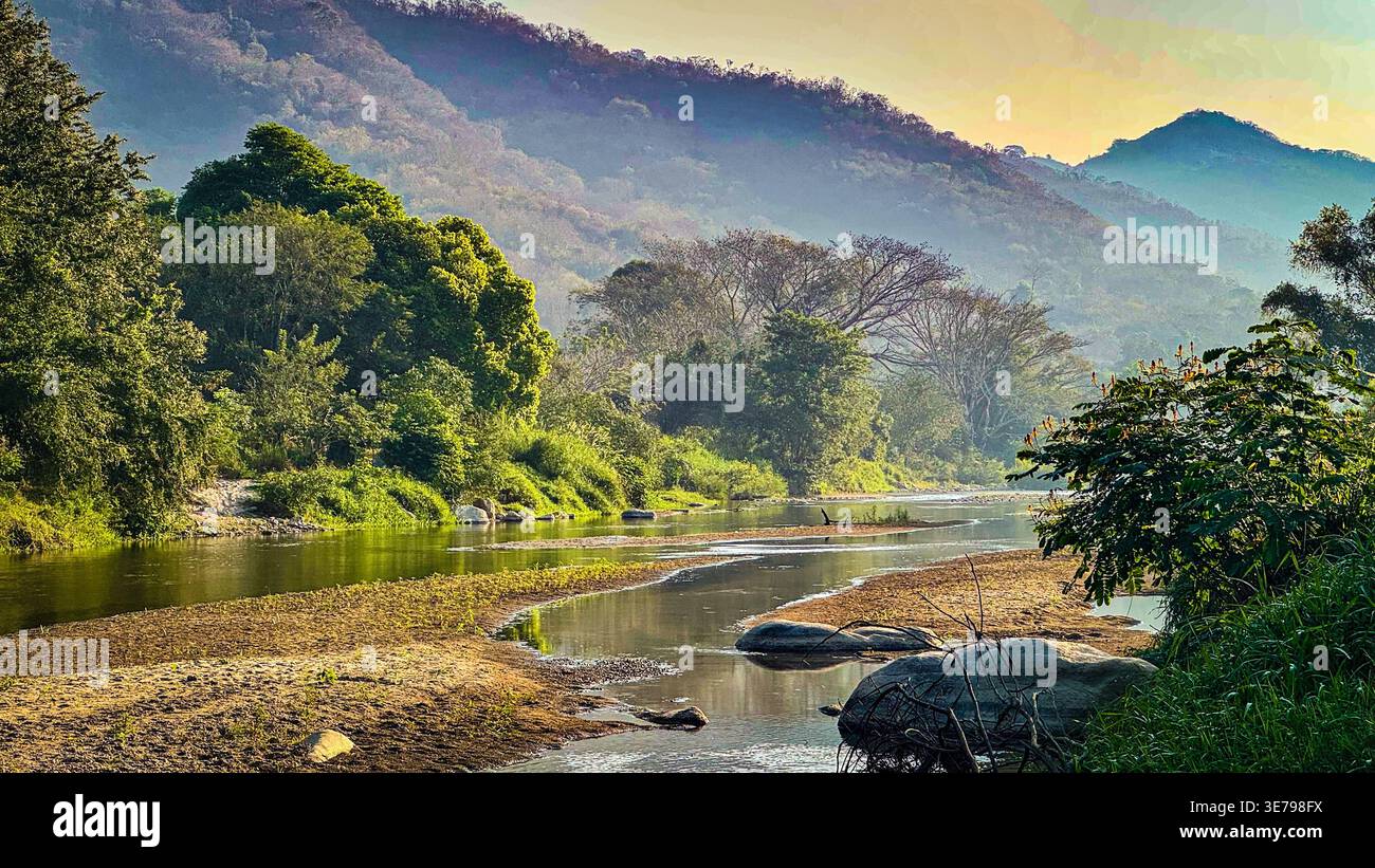 Rio Potrero at sunrise in Oaxaca Mexico - Smartphone Captured Stock Image