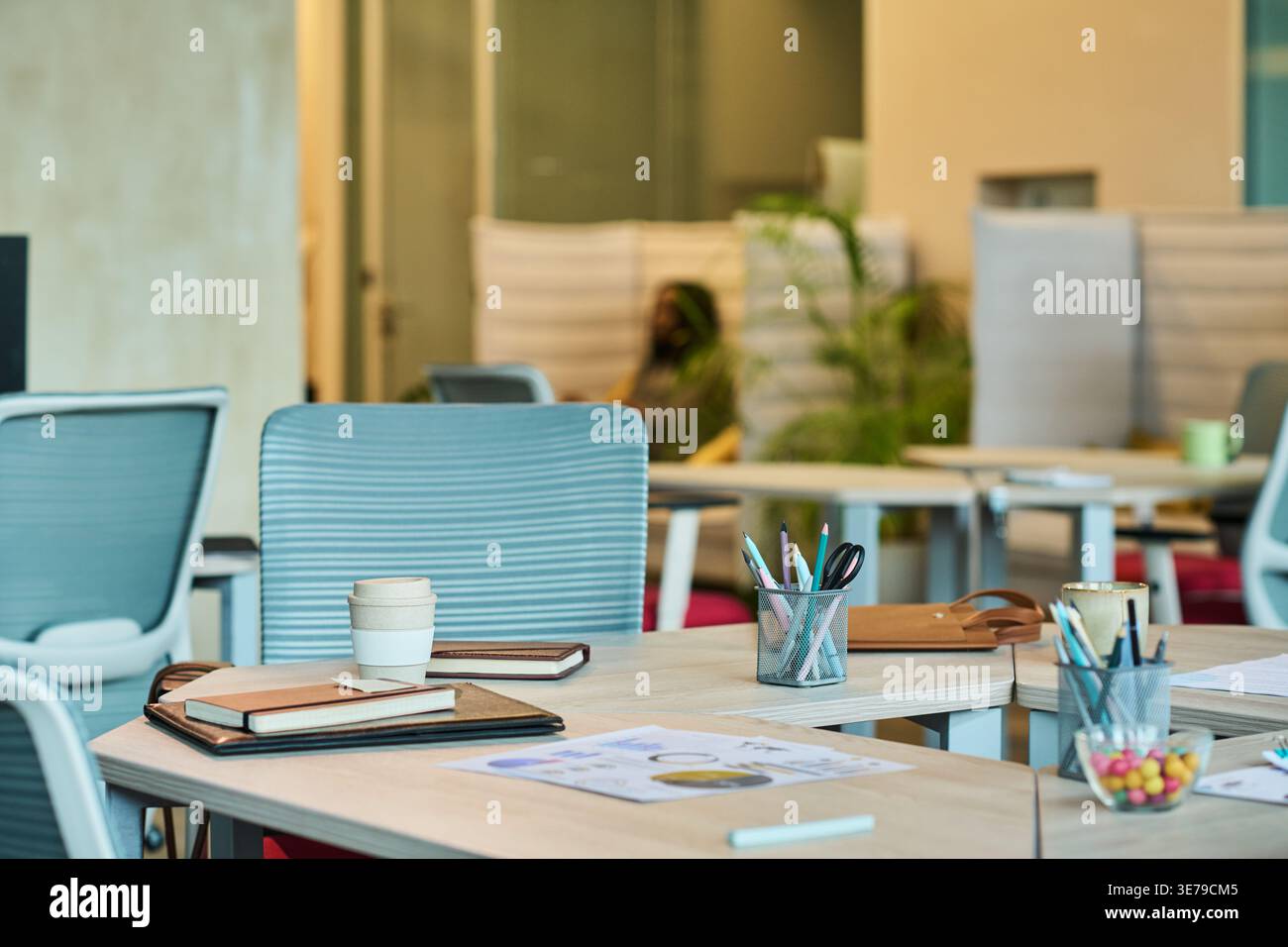 Modern Open Plan Office Workspace Showing Collaborative Setup Stock Photo