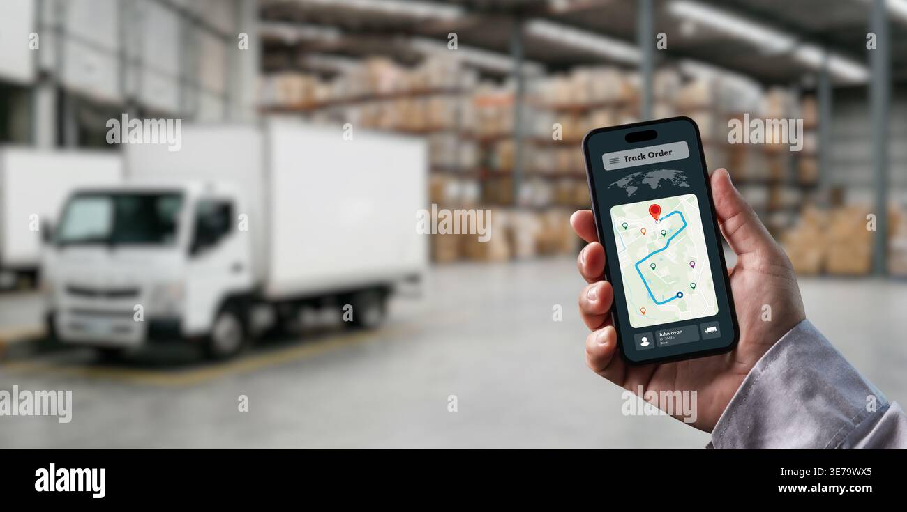 Logistics tracking dashboard on smartphone showing delivery route in ...