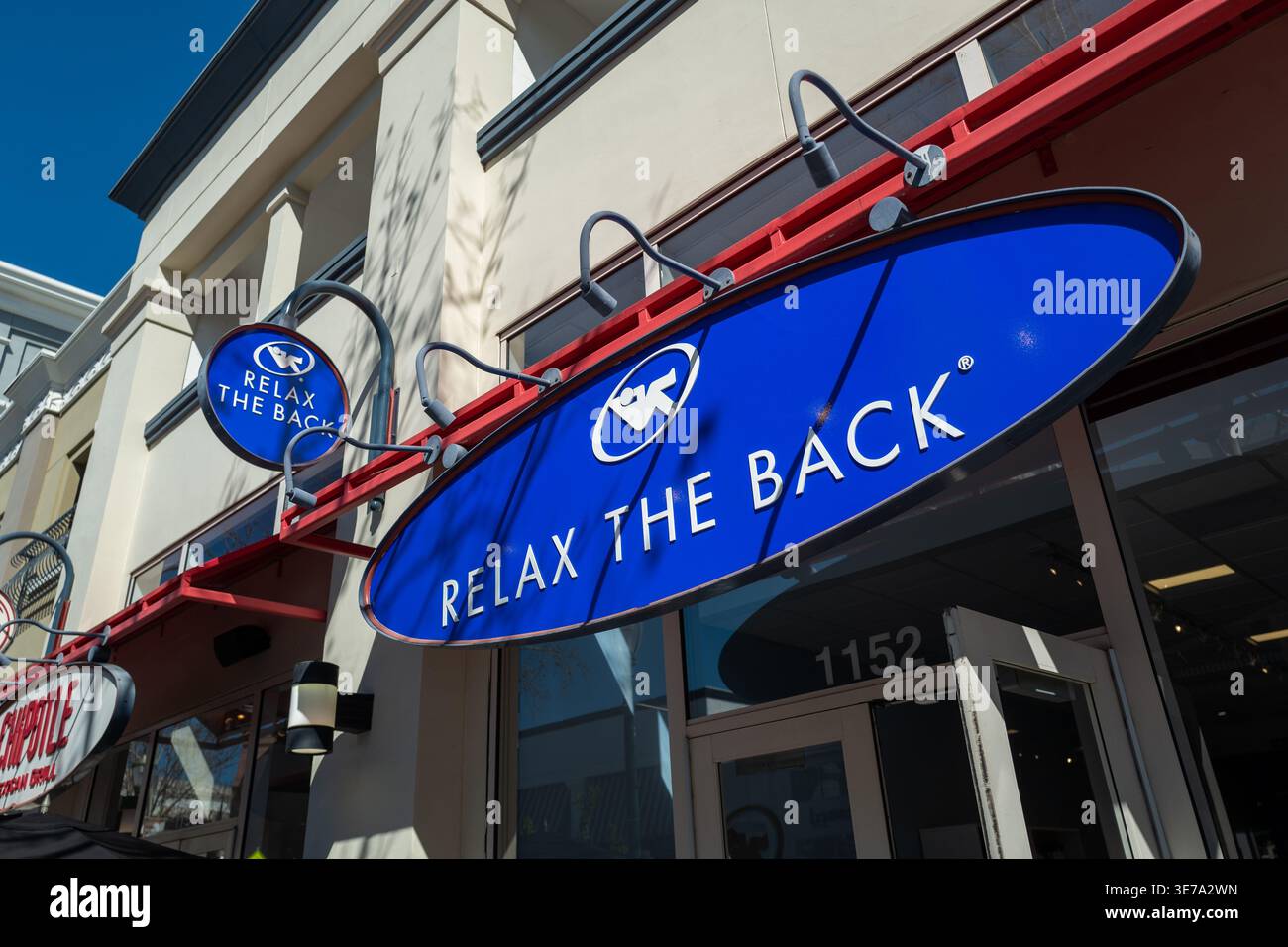Sign with logo on facade of Relax the Back store, Walnut Creek ...