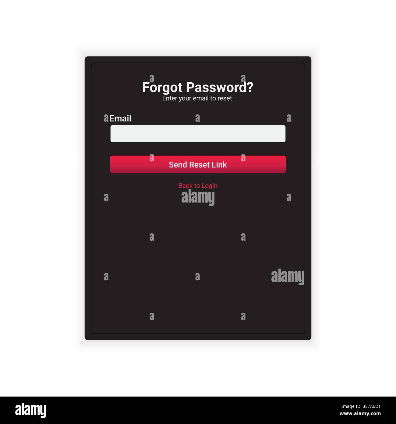 Minimal dark themed forgot password interface with email input field ...