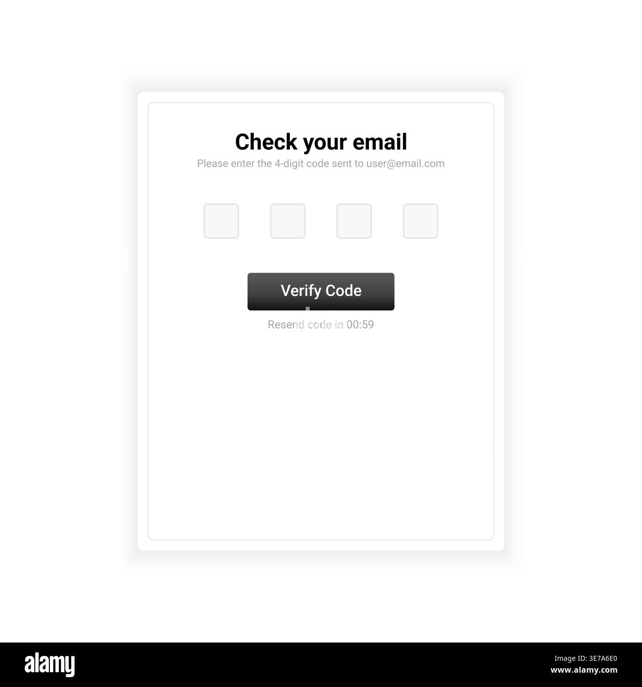 Modern email verification user interface featuring 4-digit OTP input fields, clean minimal layout, and secure authentication concept. Ideal for mobile Stock Vector
