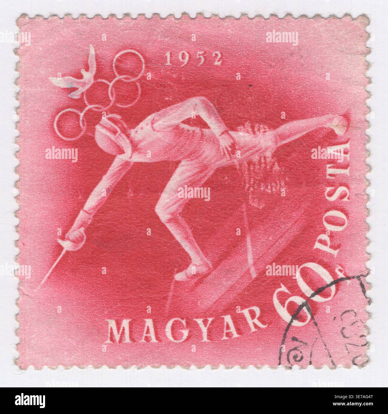 HUNGARY - 1952 May 26: 60 fillér deep lilac rose postage stamp ...