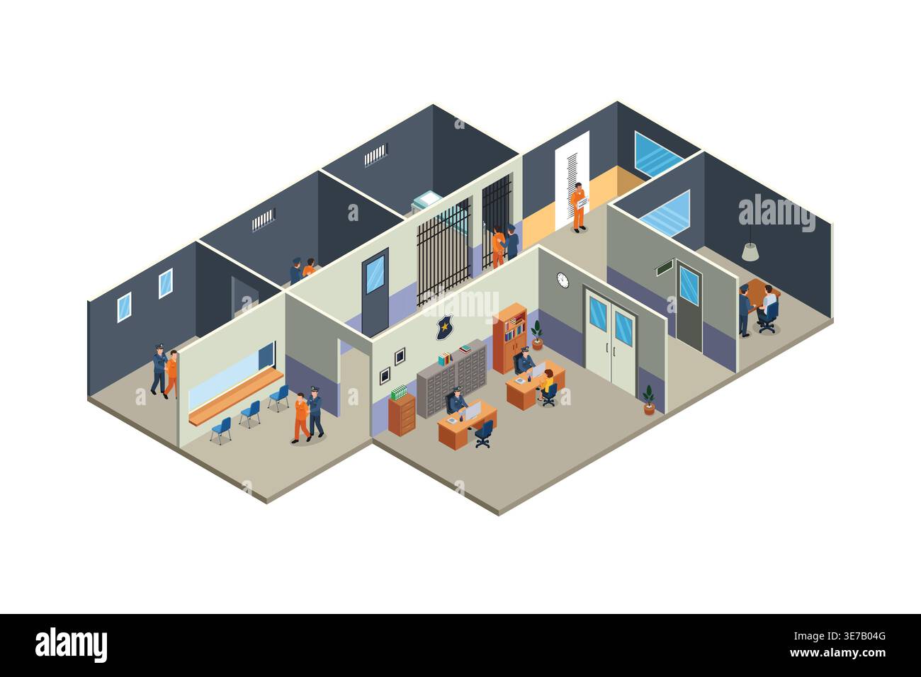 A vector illustration of Isometric of Police Station and Jail Stock ...