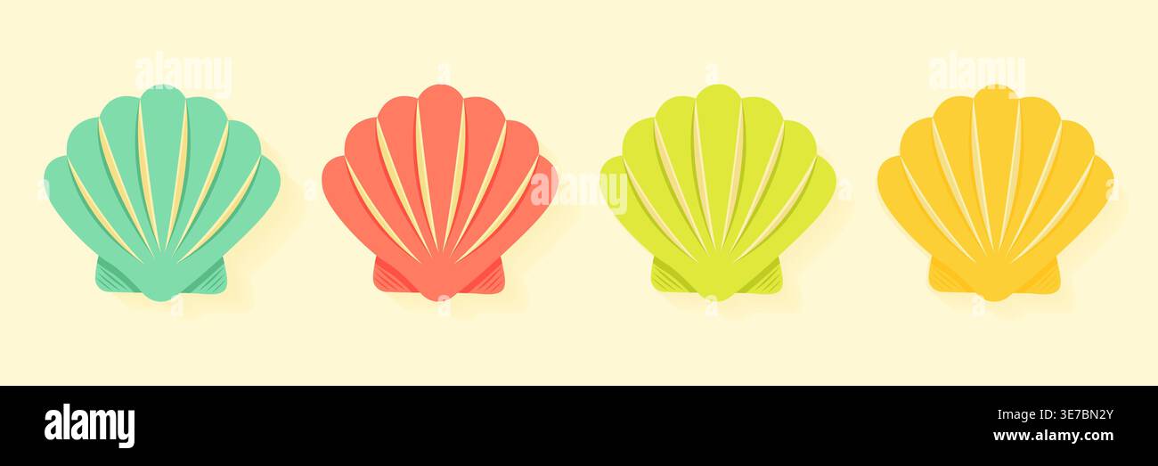 Colorful sea shell set vector illustration. Stock Vector