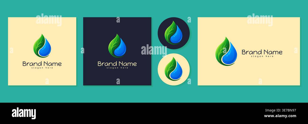 Eco friendly leaf and water drop logo design template vector illustration. Stock Vector