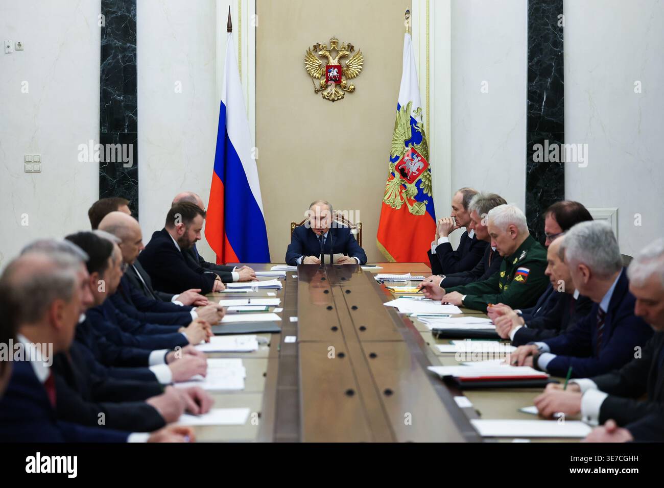 Russian President Vladimir Putin Center Leads A Meeting On The 