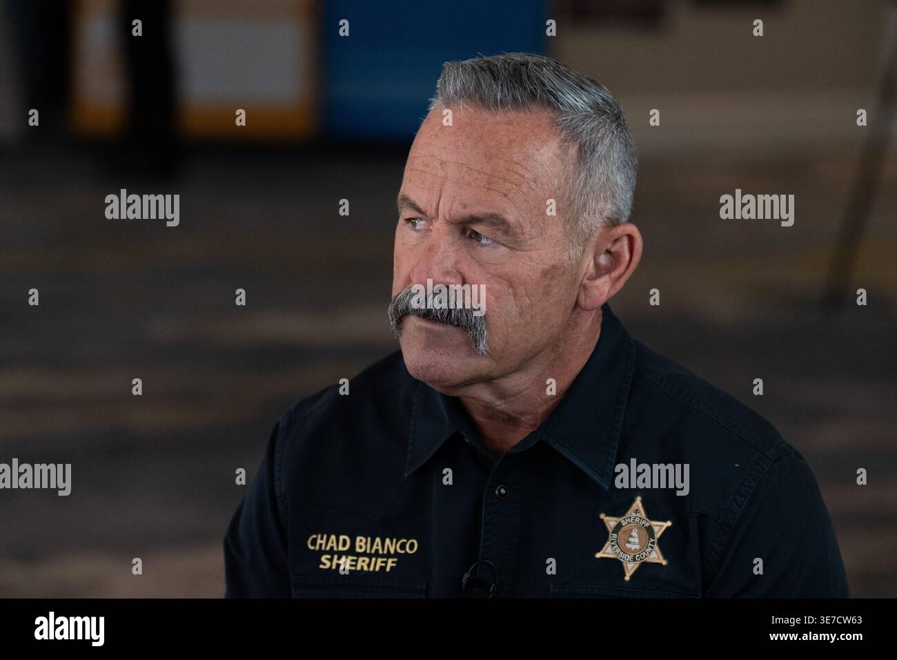 California gubernatorial candidate Riverside County Sheriff Chad Bianco sits for an interview at ...