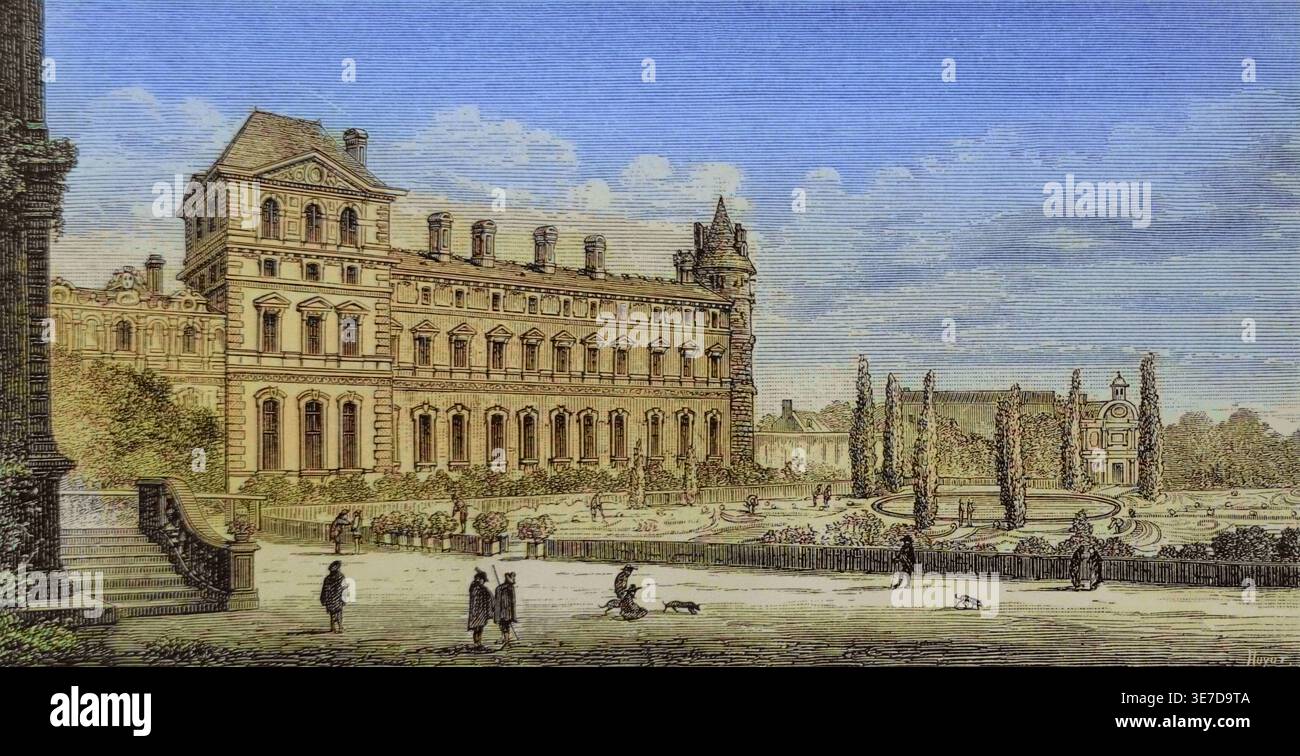 View of the louvre palace engraving hi-res stock photography and