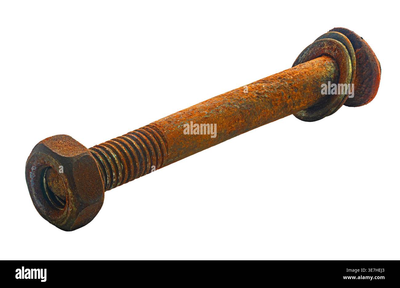 rusty construction bolt close-up on white isolated background Stock Photo
