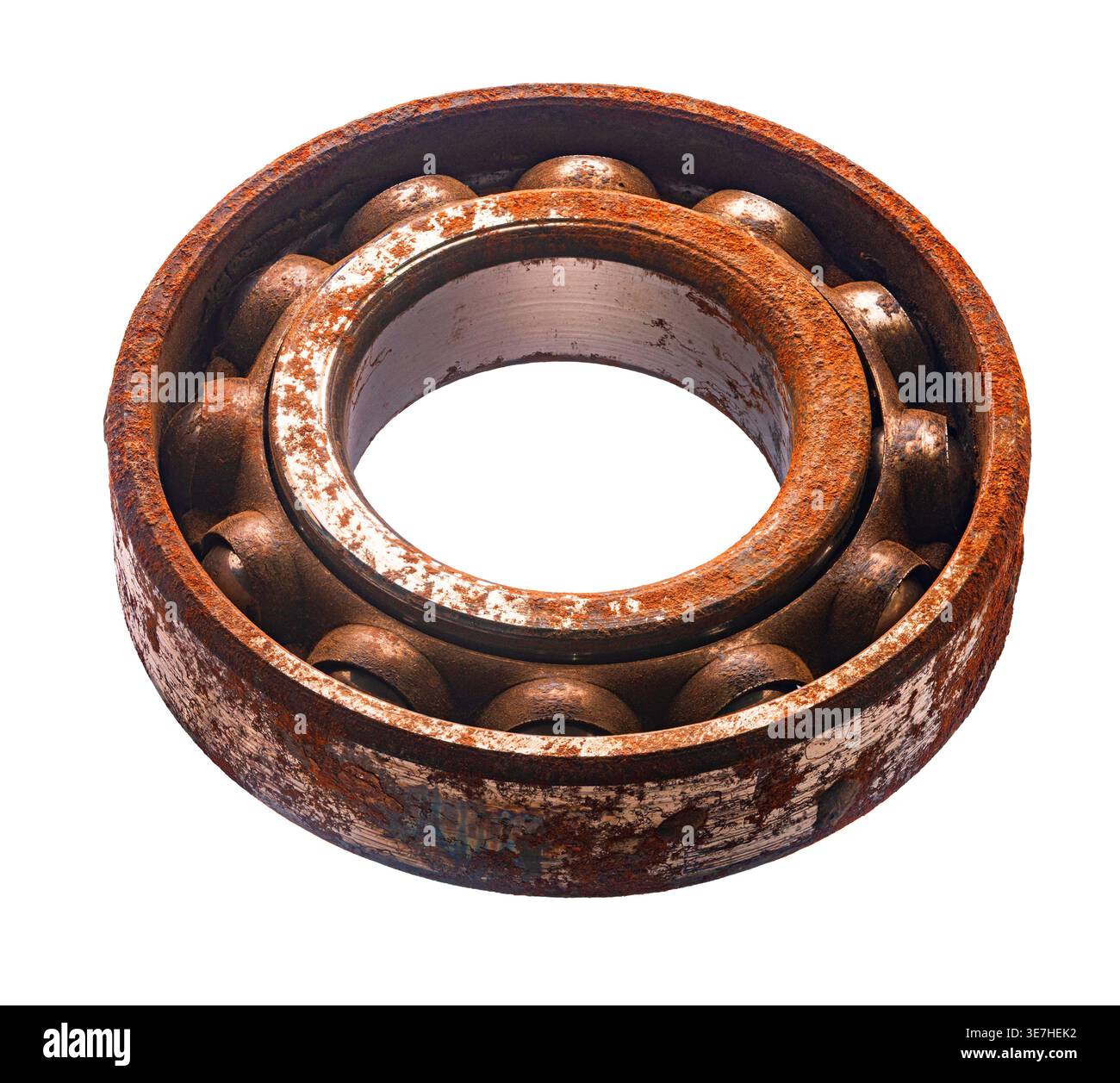 rusty bearing close-up on a white isolated background Stock Photo