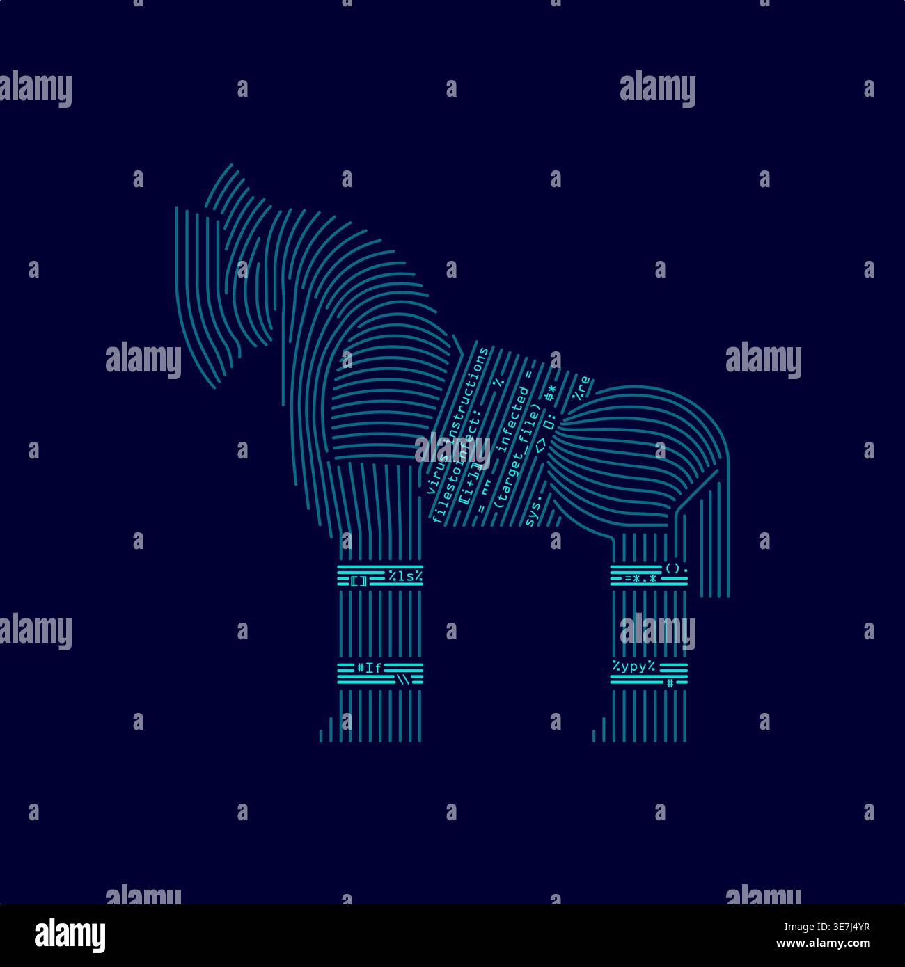 concept of computer virus on the internet, trojan horse combined with coding program Stock Vector