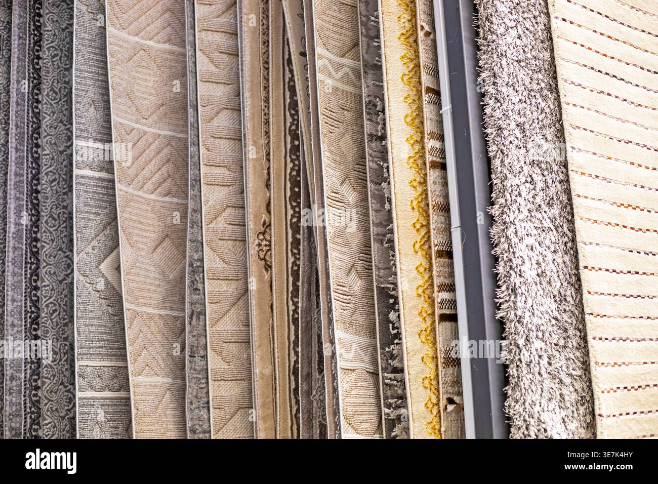 Various carpet samples with textures and patterns Stock Photo