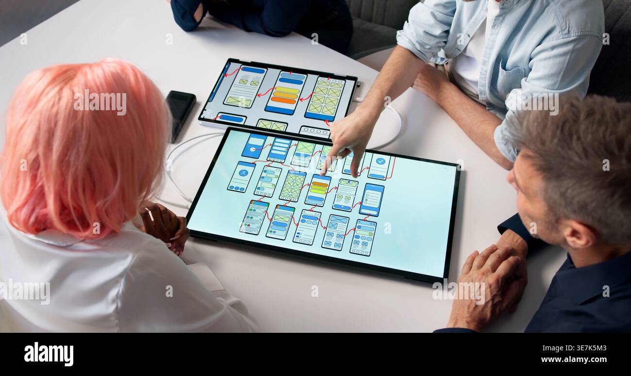 Web Designer And Developer Working With Team On User-friendly Website Interface. Stock Photo