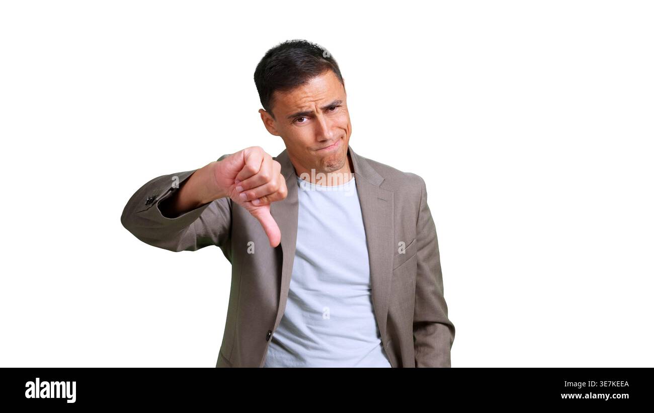 Man giving thumbs down rejecting bad idea Stock Photo