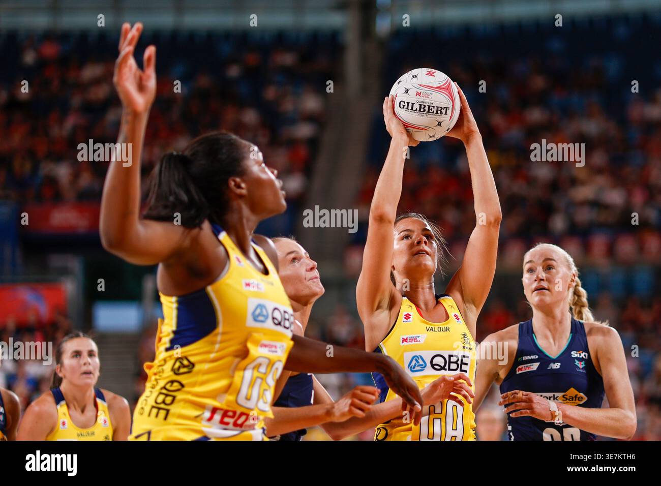 Grace Whyte of the Swifts shoots during the Super Netball Round 5 match ...
