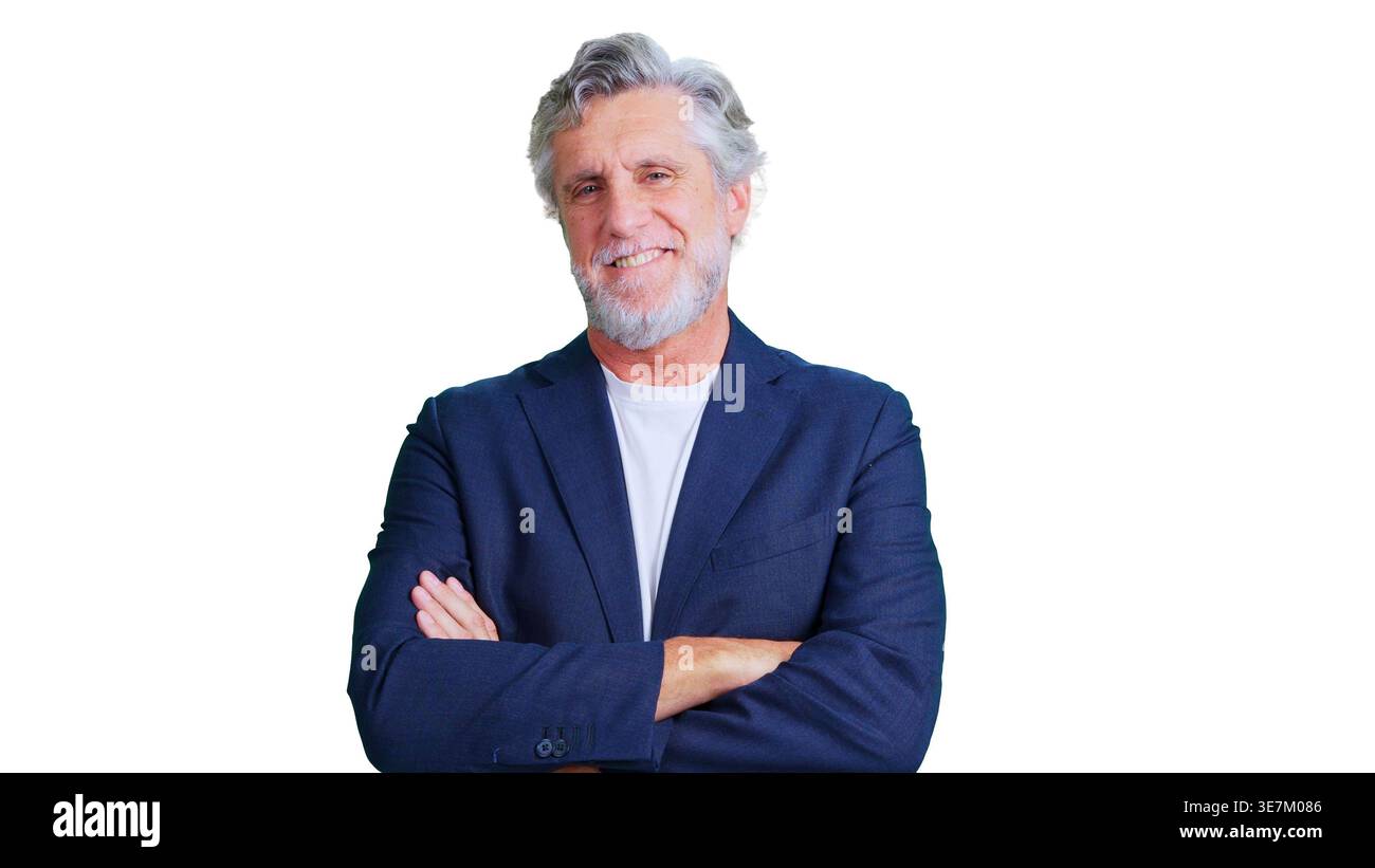 Senior business man smiling with arms crossed Stock Photo
