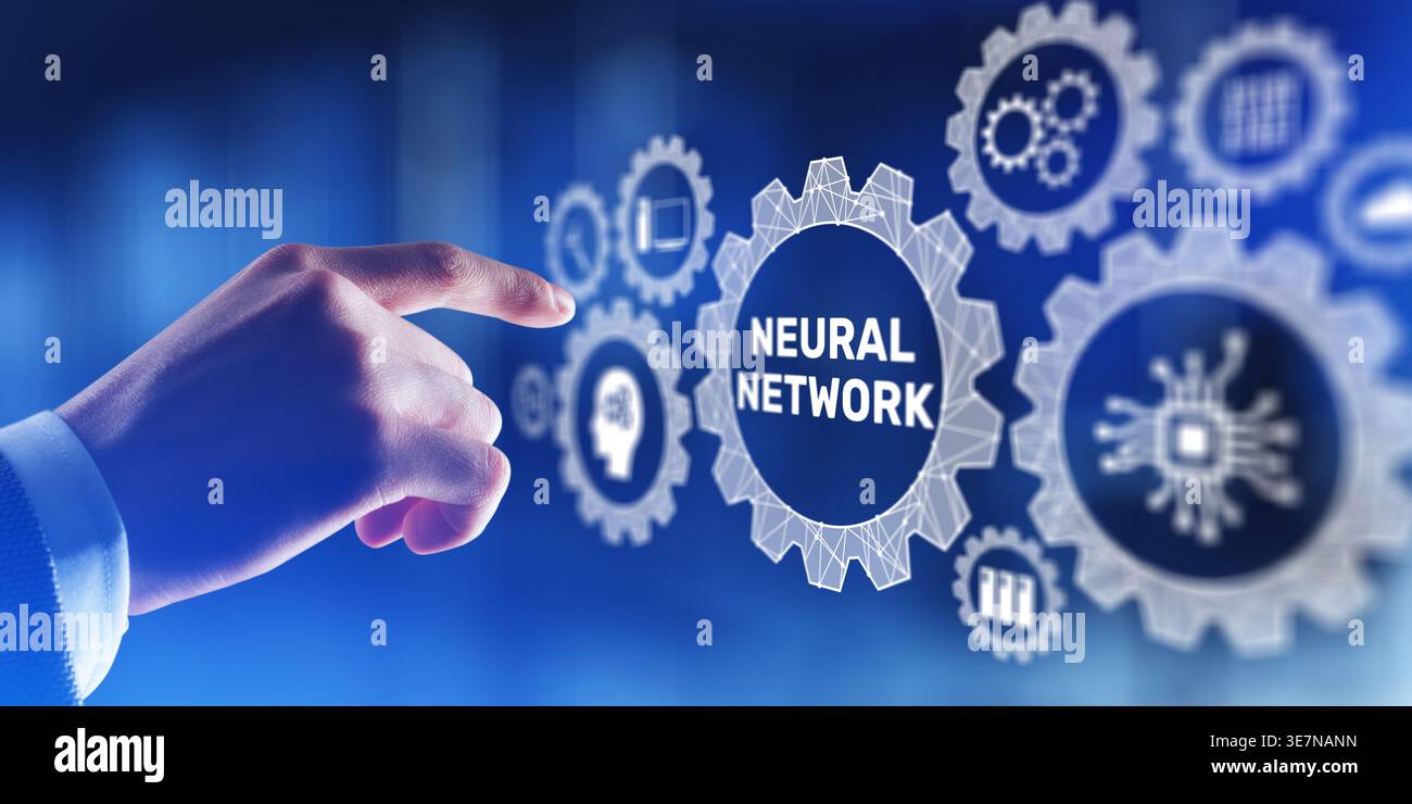 Neural Network Technology for Artificial Intelligence Systems. Stock Photo
