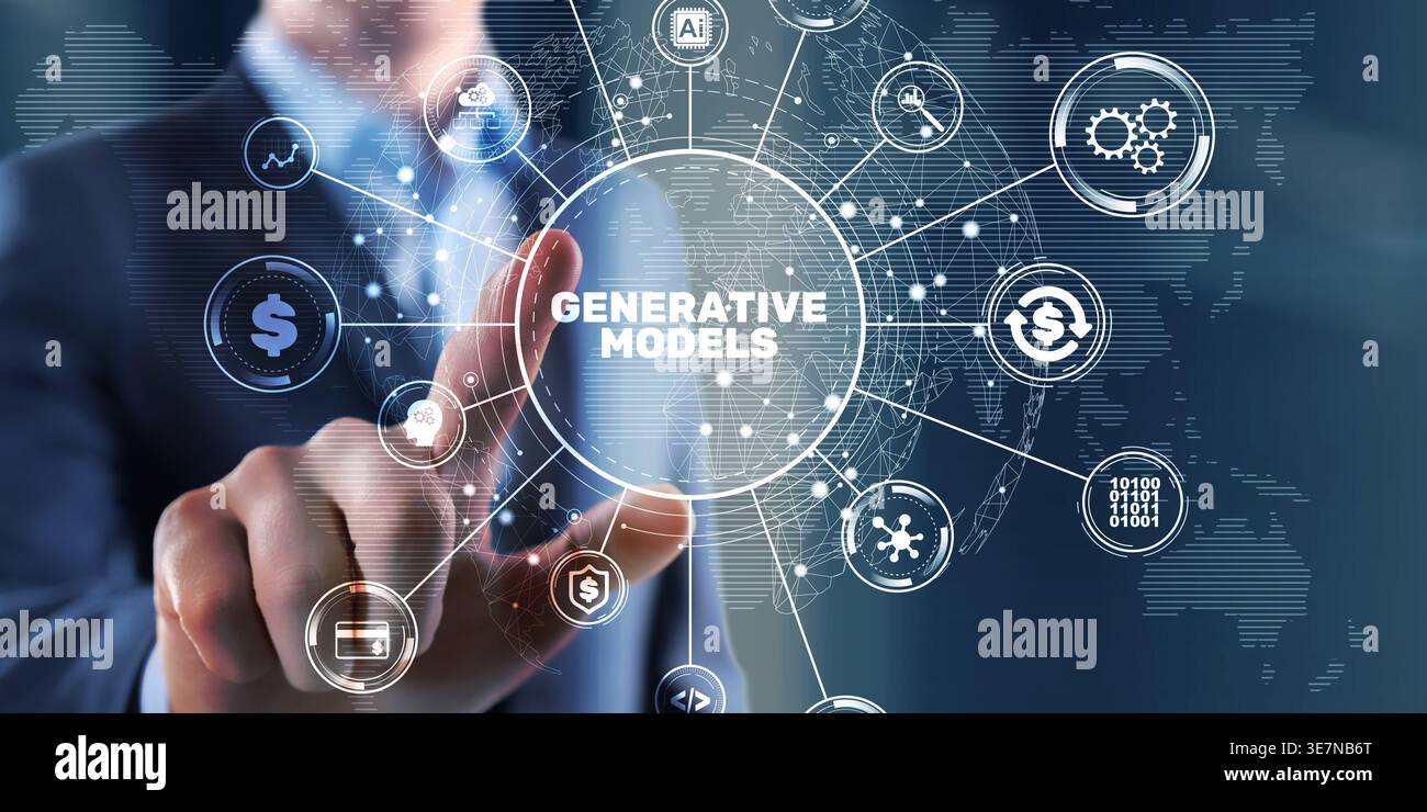 Generative Models Data Systems with Artificial Intelligence Neural Networks Learning Algorithms and Digital Computing Platforms. Stock Photo