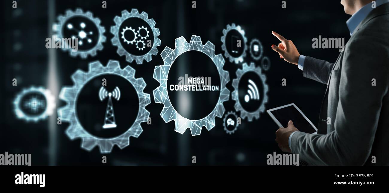 Mega Constellation Satellite Network Technology for Global Digital Connectivity. Stock Photo