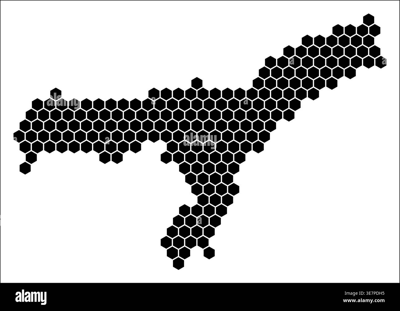 Assam simple black and white hexagon map shape template. State plain ...