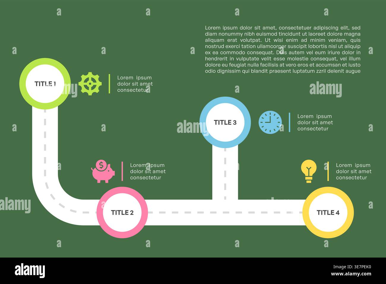Roadmap Infographic with Four Steps and Curved Pathway Vector ...