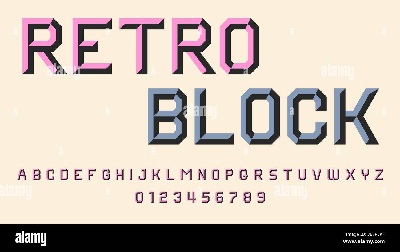 Retro Block Font Alphabet Typography Vector Illustration Stock Vector ...