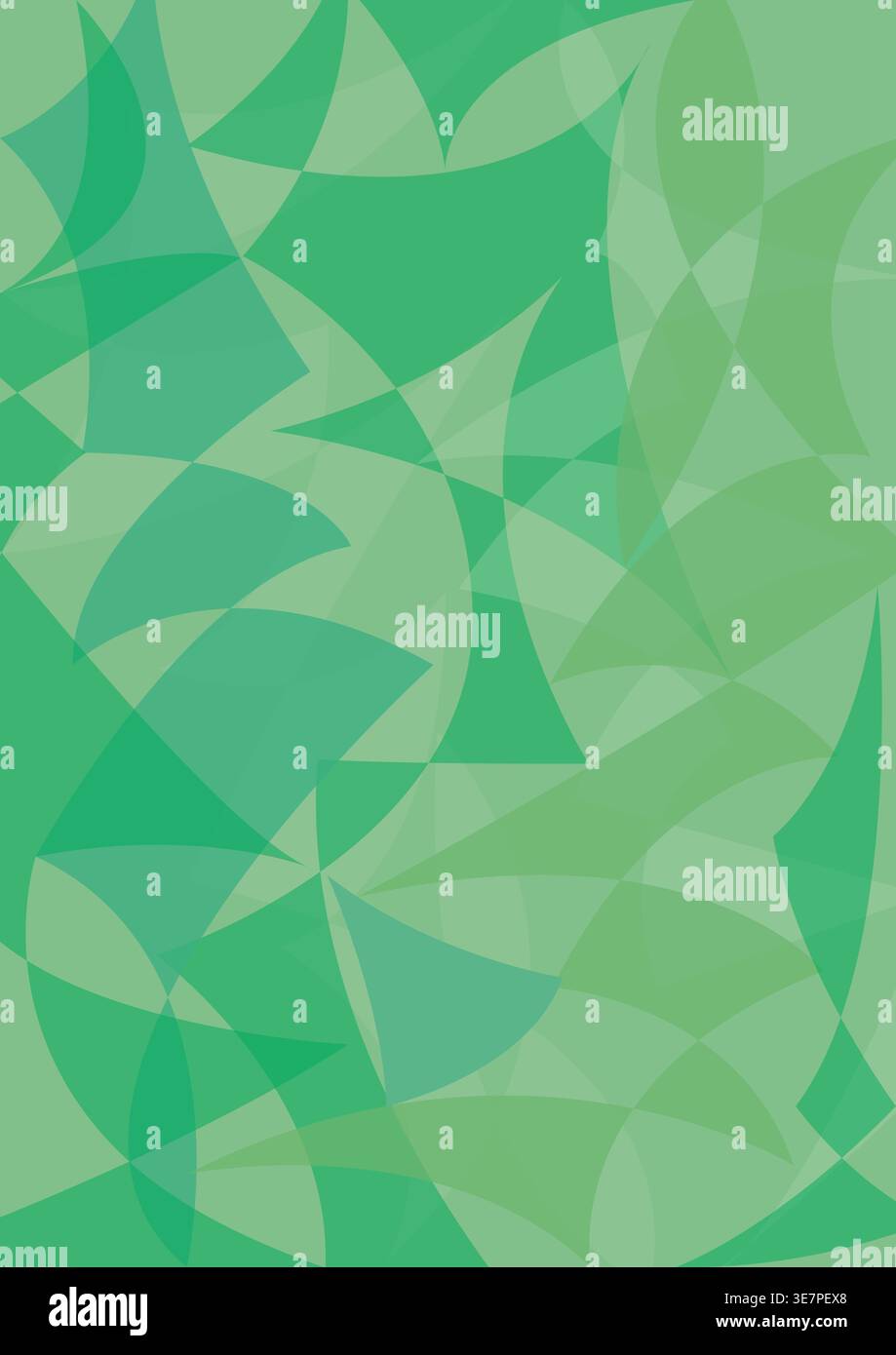 An abstract artwork of overlapping green shapes creating a complex and ...